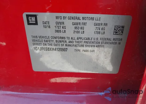 2017 Chevrolet Sonic Premier Auto из США, поврежденный, VIN 1G1JF6SBXH4120907